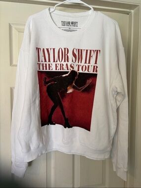 Taylor Swift White Sweatshirt with Red Eras Tour Graphic